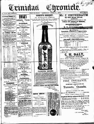 cover page of Trinidad Chronicle published on April 1, 1882