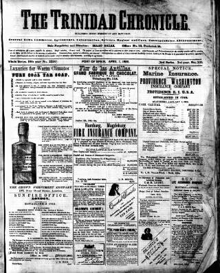 cover page of Trinidad Chronicle published on April 1, 1885