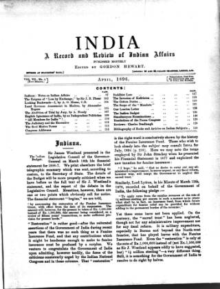 cover page of India published on April 1, 1896
