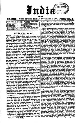cover page of India published on November 2, 1900