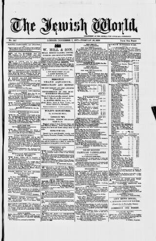 cover page of Jewish World published on November 2, 1877