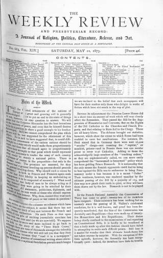 cover page of Weekly Review (London) published on May 22, 1875