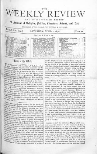 cover page of Weekly Review (London) published on April 1, 1876