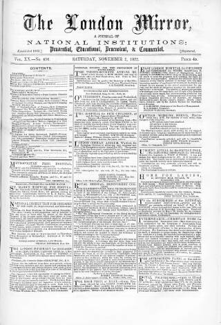 cover page of London Mirror published on November 2, 1872