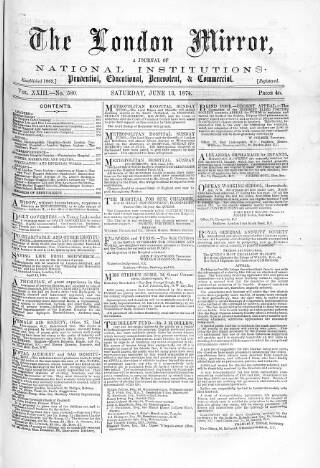 cover page of London Mirror published on June 13, 1874