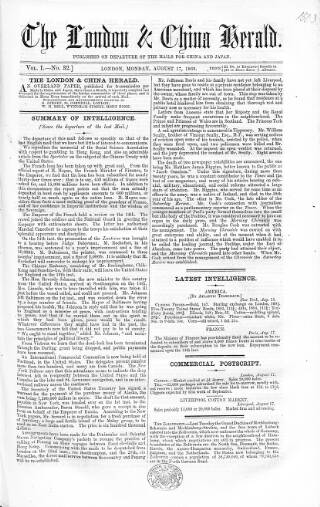 cover page of London & China Herald published on August 17, 1868