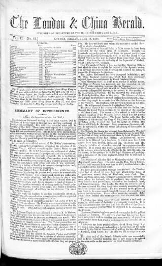 cover page of London & China Herald published on June 18, 1869