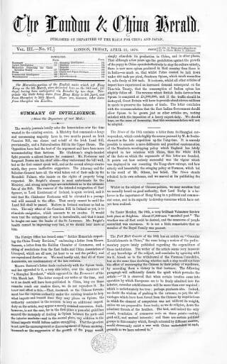 cover page of London & China Herald published on April 22, 1870