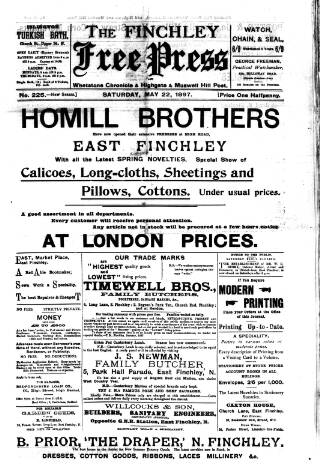cover page of Finchley Press published on May 22, 1897
