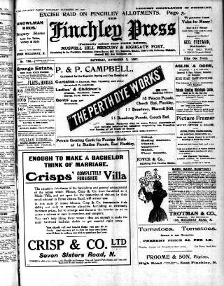 cover page of Finchley Press published on November 2, 1907