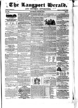 cover page of Langport & Somerton Herald published on May 22, 1858