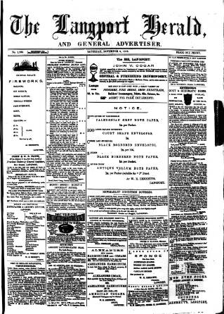cover page of Langport & Somerton Herald published on November 2, 1878