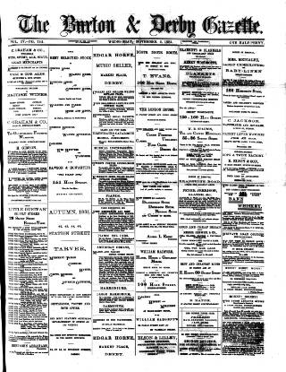 cover page of Burton & Derby Gazette published on November 2, 1881