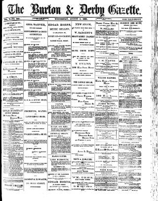cover page of Burton & Derby Gazette published on August 2, 1882