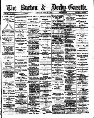 cover page of Burton & Derby Gazette published on June 13, 1885