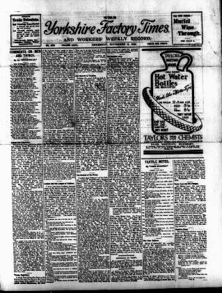 cover page of Yorkshire Factory Times published on November 2, 1922