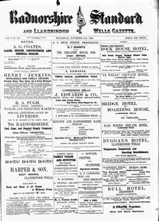 cover page of Radnorshire Standard published on November 2, 1898
