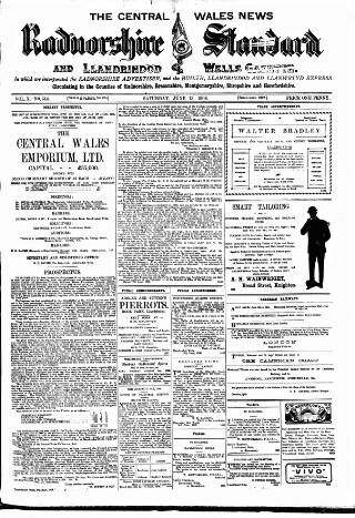 cover page of Radnorshire Standard published on June 13, 1908