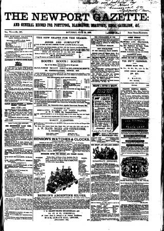 cover page of Newport Gazette published on June 13, 1863