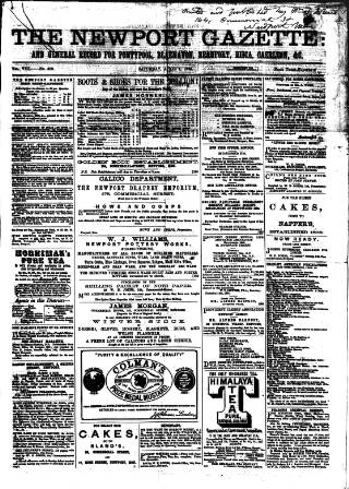 cover page of Newport Gazette published on April 1, 1865