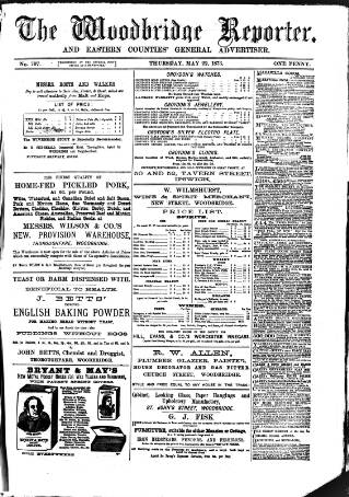 cover page of Woodbridge Reporter published on May 22, 1873