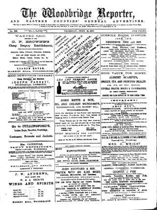 cover page of Woodbridge Reporter published on June 13, 1878