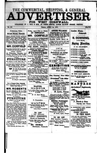 cover page of Commercial, Shipping & General Advertiser for West Cornwall published on April 1, 1876