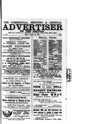 cover page of Commercial, Shipping & General Advertiser for West Cornwall published on August 2, 1912