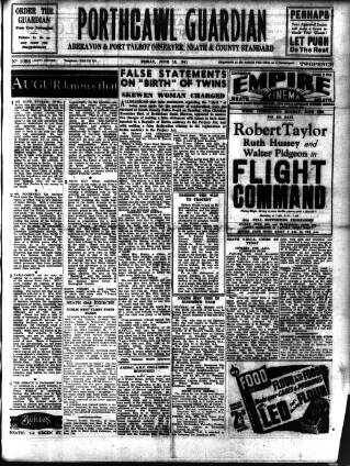 cover page of Porthcawl Guardian published on June 13, 1941