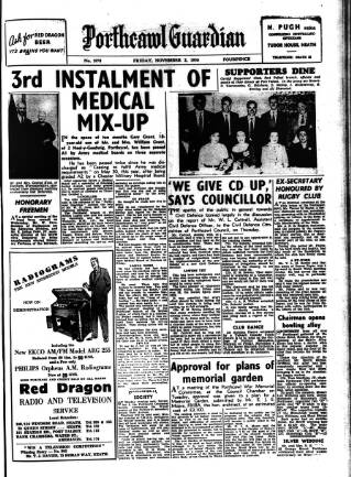 cover page of Porthcawl Guardian published on November 2, 1956