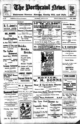 cover page of Porthcawl News published on April 1, 1915