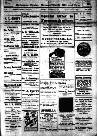 cover page of Porthcawl News published on November 2, 1916