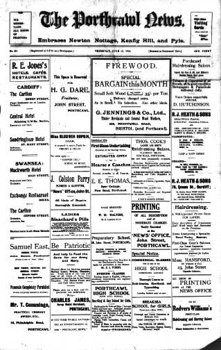 cover page of Porthcawl News published on June 13, 1918