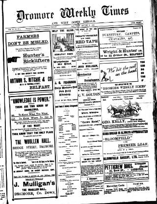 cover page of Dromore Weekly Times and West Down Herald published on August 8, 1914