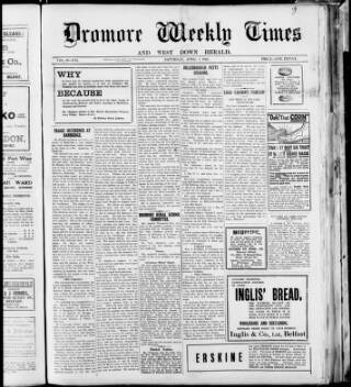 cover page of Dromore Weekly Times and West Down Herald published on April 1, 1922