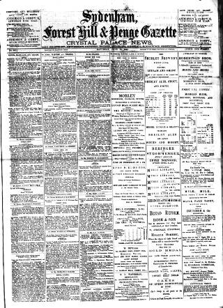 cover page of Sydenham, Forest Hill & Penge Gazette published on June 13, 1885