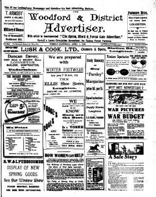 cover page of Woodford and District Advertiser published on April 1, 1916