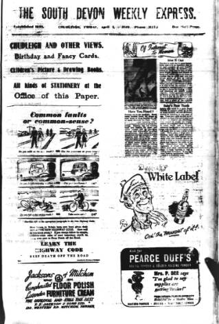 cover page of South Devon Weekly Express published on April 1, 1949