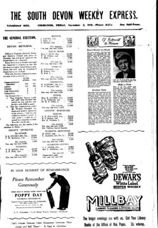 cover page of South Devon Weekly Express published on November 2, 1951