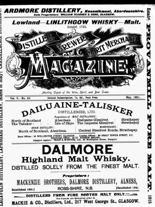 cover page of Distillers', Brewers', and Spirit Merchants' Magazine published on May 1, 1901
