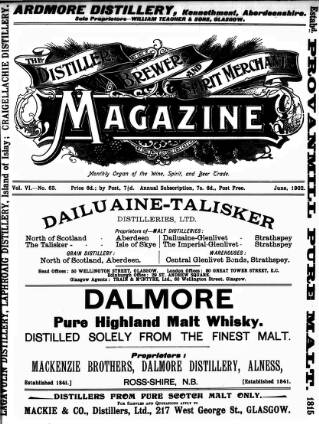 cover page of Distillers', Brewers', and Spirit Merchants' Magazine published on June 1, 1902