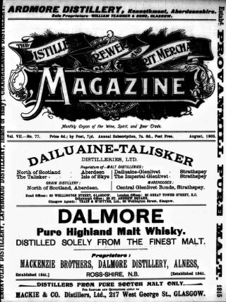cover page of Distillers', Brewers', and Spirit Merchants' Magazine published on August 1, 1903