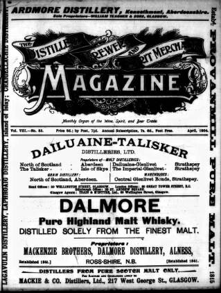 cover page of Distillers', Brewers', and Spirit Merchants' Magazine published on April 1, 1904