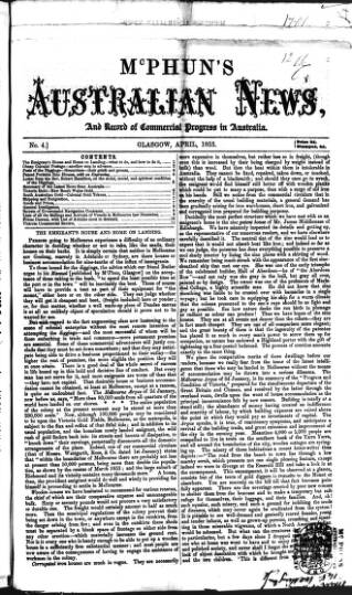 cover page of McPhun's Australian News published on April 1, 1853