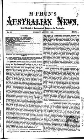 cover page of McPhun's Australian News published on August 1, 1853