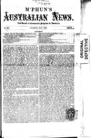 cover page of McPhun's Australian News published on May 1, 1855