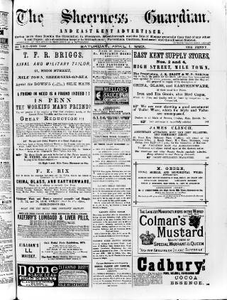 cover page of Sheerness Guardian and East Kent Advertiser published on April 1, 1882