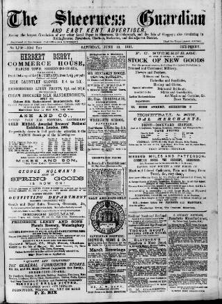 cover page of Sheerness Guardian and East Kent Advertiser published on June 13, 1891