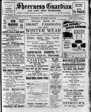 cover page of Sheerness Guardian and East Kent Advertiser published on November 2, 1929