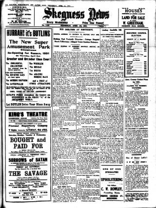 cover page of Skegness News published on April 1, 1931